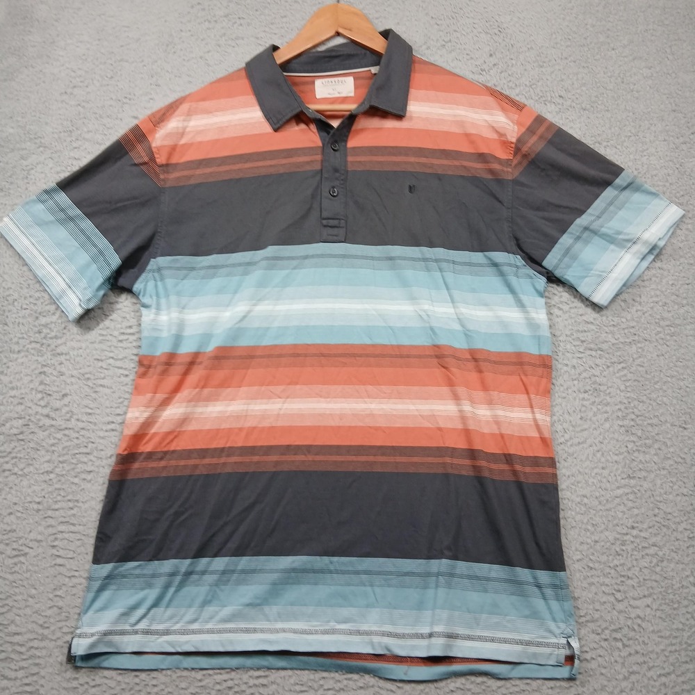 Linksoul Polo Shirt Mens XL Blue Teal Orange Gray Striped Golf‎ John Ashworth